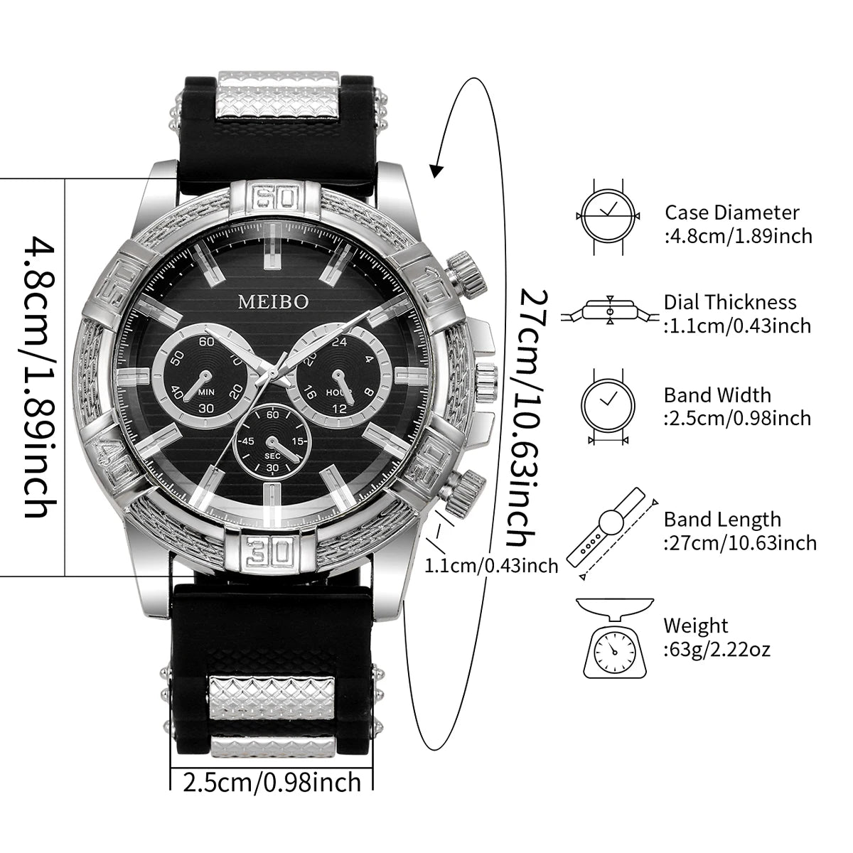 Fashion Men Sports Quartz Watch Black Silicone Band Casual Male's Dress Wristwatches Clock Gift Relogio Masculino（Without Box）