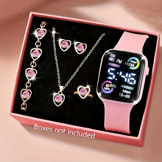 6-Piece Fashion Digital Watch & Jewelry Set