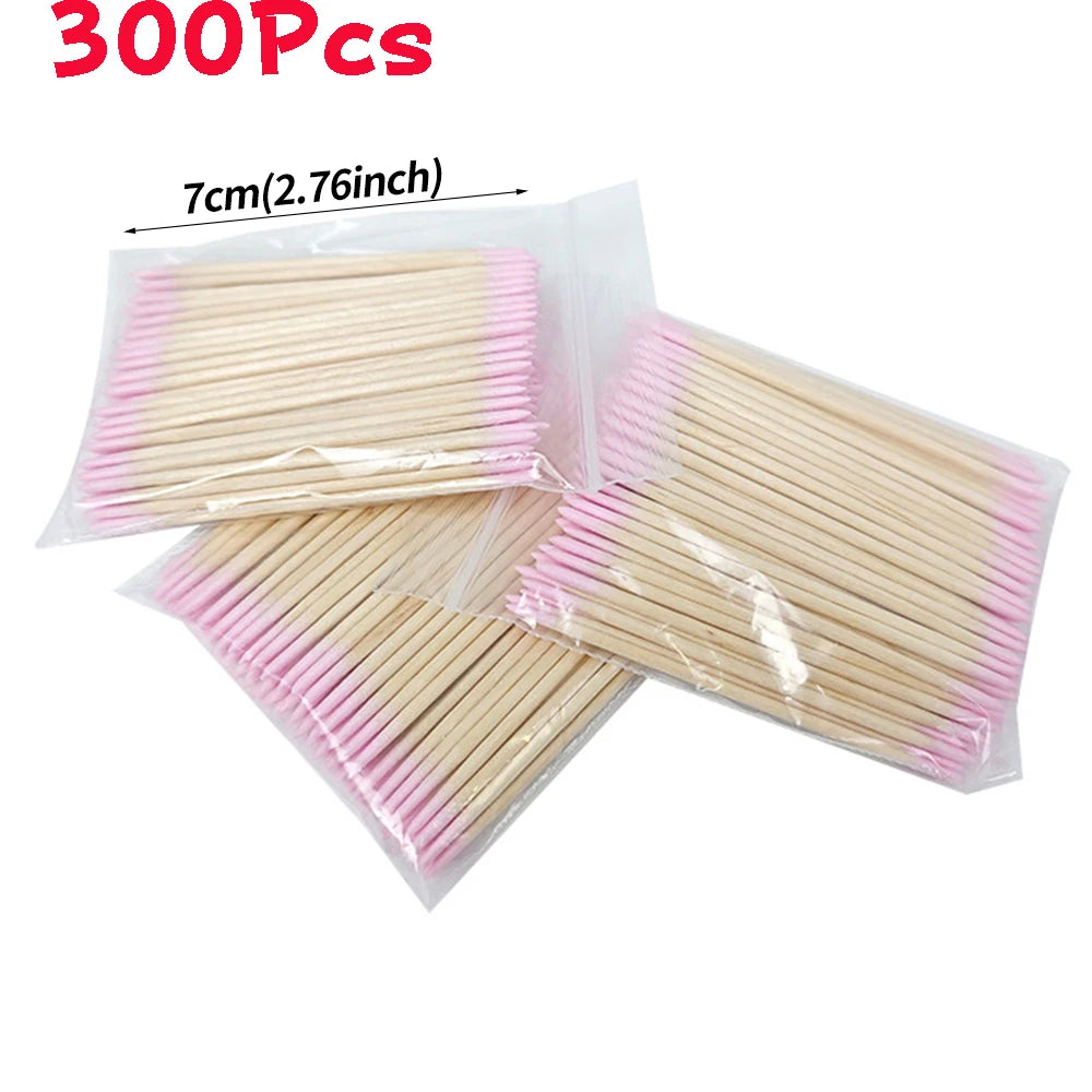 100/300/500Pcs Nails Wood Swab Cleaning Sticks Bud Tip Wooden Cotton Head Manicure Detail Corrector Nail Polish Remover 10cm