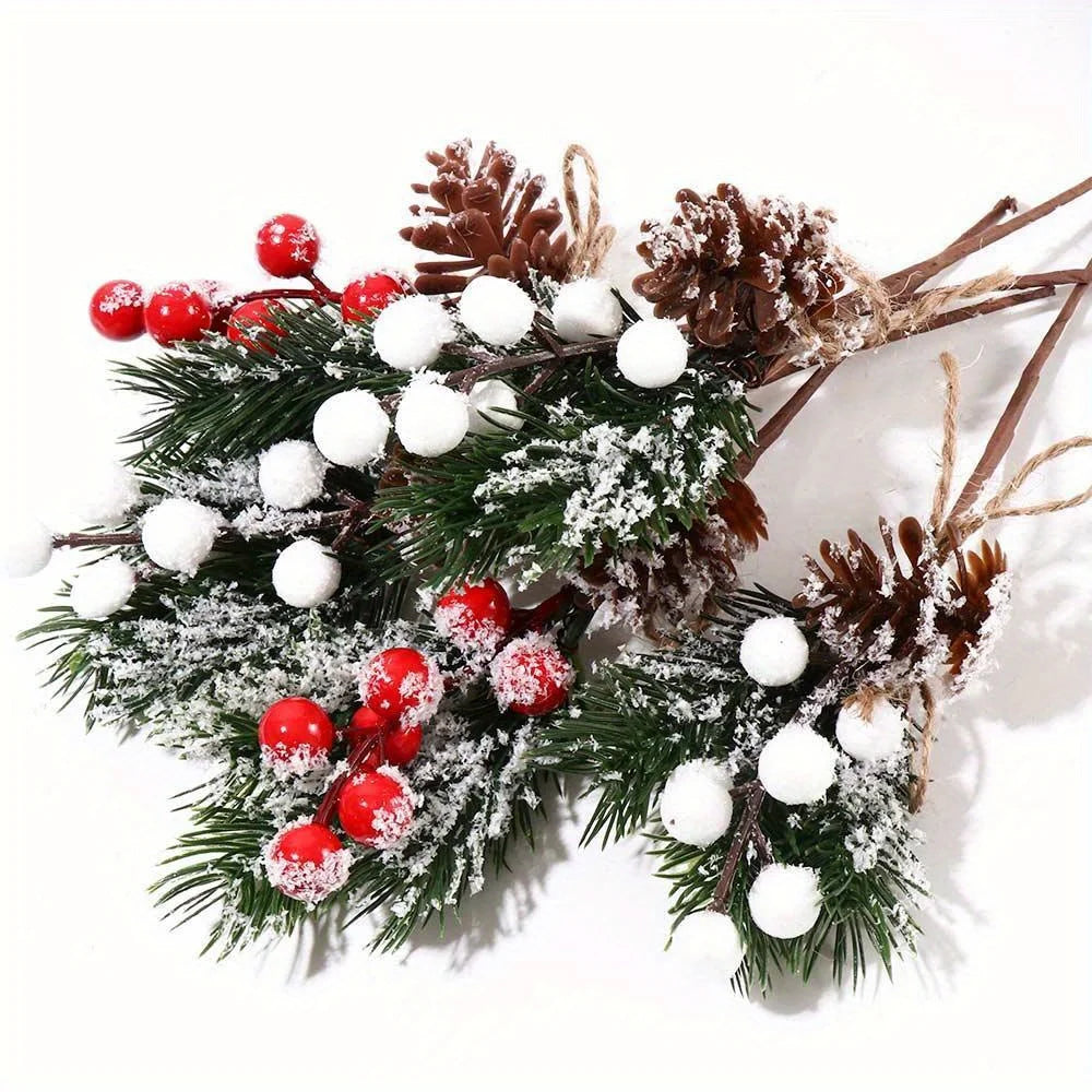 10 Rustic Cedar Branches with Faux Berries And Holly - Durable Plastic Christmas Ornaments, Fireplace Garlands, Vine Decorations