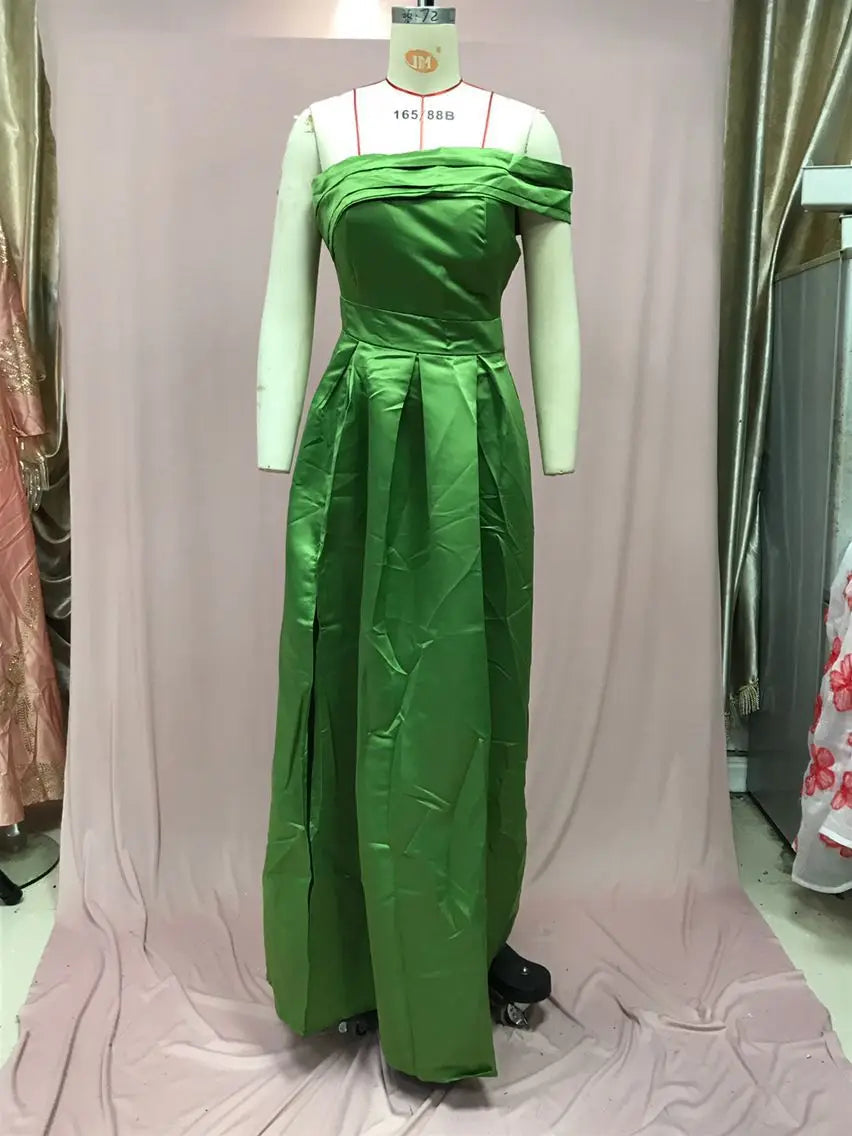 BKLD Solid Color Fashion One Shoulder Satin Dress Birthday Party Fluffy Dress 2026 Autumn Women Clothing Green Split Sexy Dress