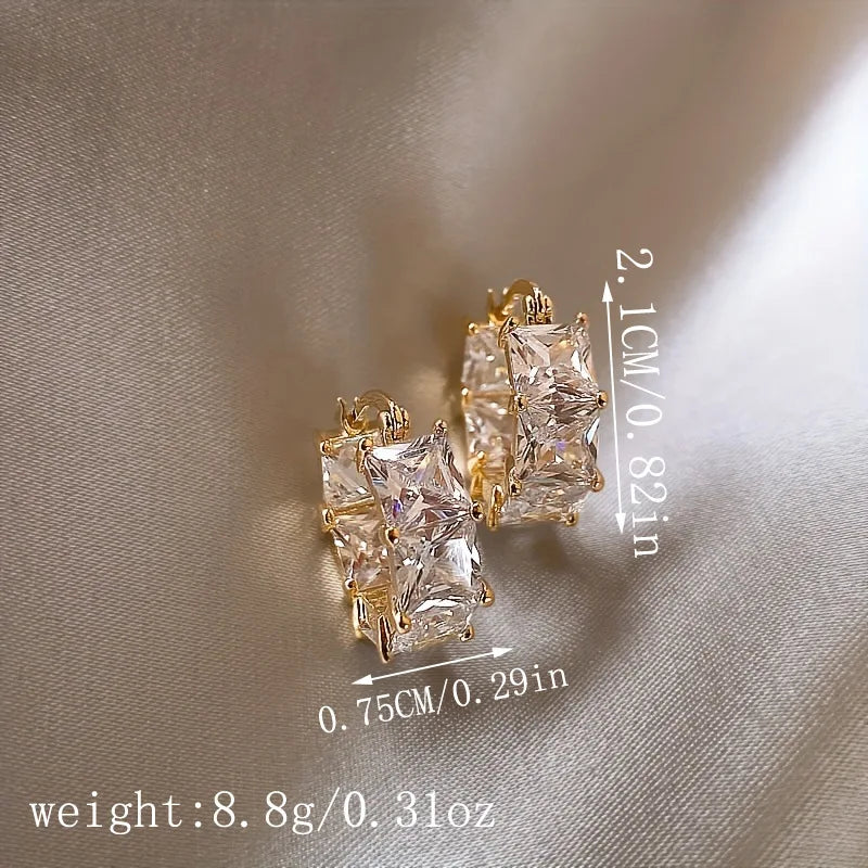 ZAKOL Korean Fashion Hoop Earring Inlaid Shiny Square Crystal Zircon Ear Accessories Party Jewelry for Women