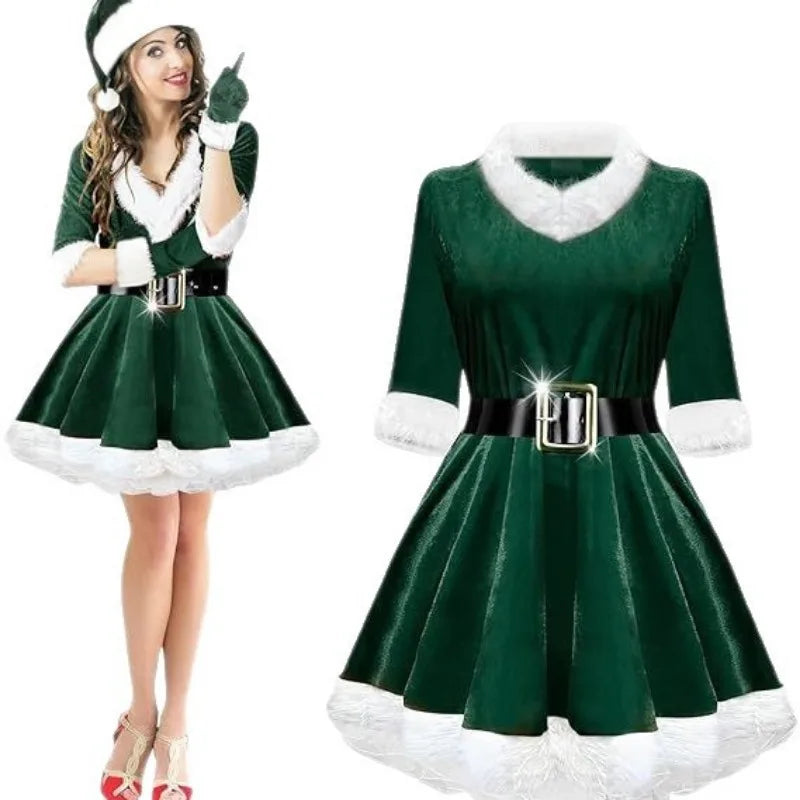 4-Piece Santa Claus Costume, Ladies Santa Dress Santa Claus Costume