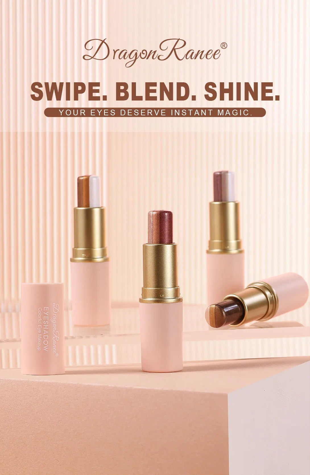 Three-color Eyeshadow Pen Highlighting Stick Waterproof Easy-to-Use Glitter Pearl Eyeshadow Stick Shimmer One-Swipe Eyes Makeup