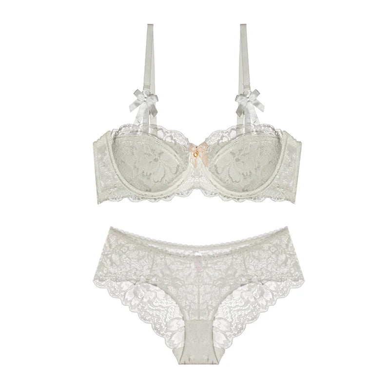 Victorian French Lace Lingerie Set Small Breasts Anti Sagging Thin Half Cup Push Up Bra Bralette Wireless Comfort for Women Sexy