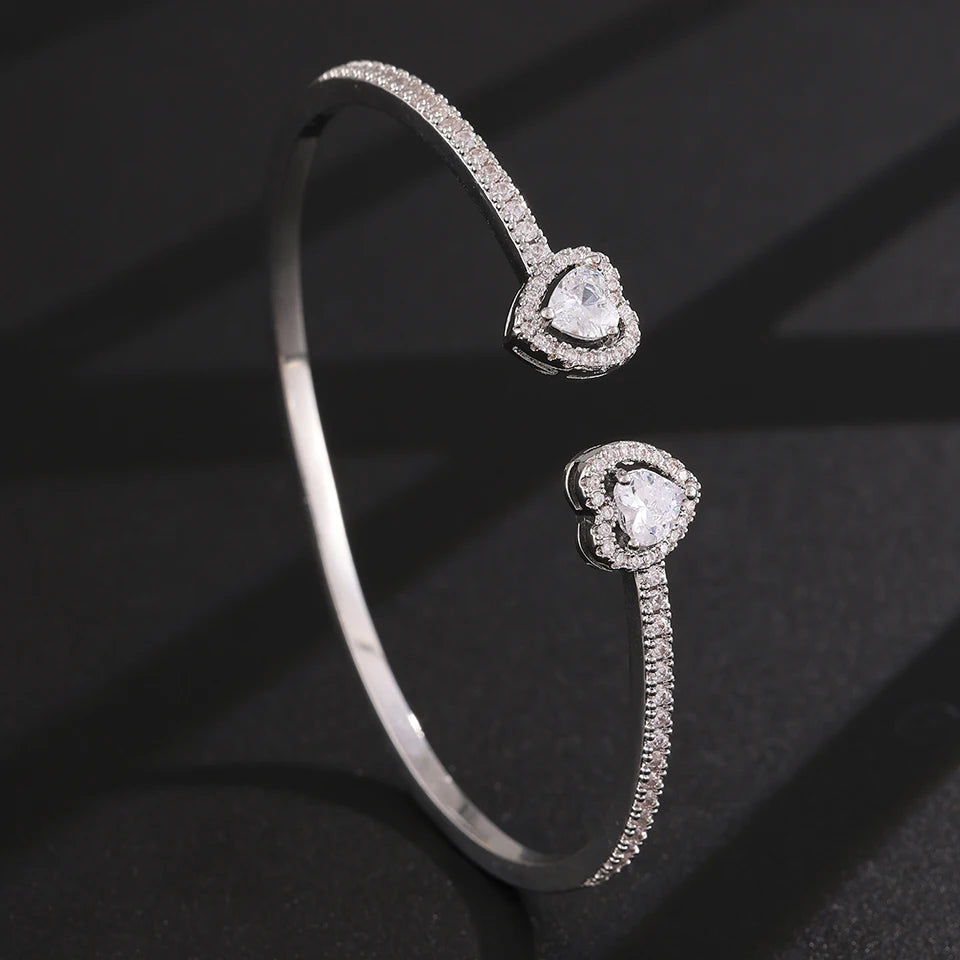 ZAKOL Luxury Shiny Zircon Hip Hop Jewelry for Men Women Trendy Punk Buling CZ Heart Open Bangle Bracelet HipHop Accessories