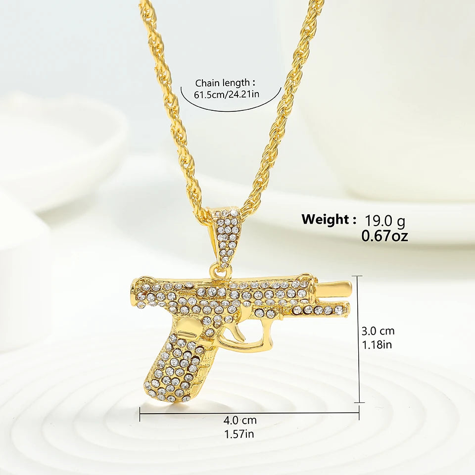 ZAKOL Hiphop&Rock AK47 Rifle&Gun Pendant Necklaces For Men Women Crystal Metal Clavicle Chain Choker Party Daily Jewelry Gifts