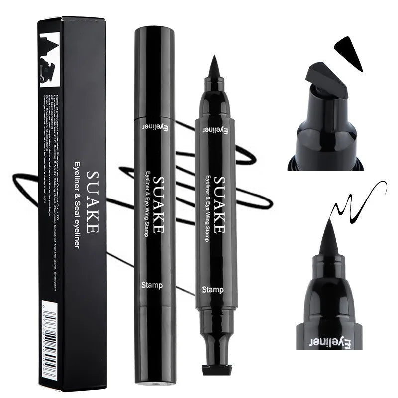 2 In 1 Stamp Black Liquid Eyeliner Pen Waterproof Fast Dry Triangle Seal Eye Liner Pencil Cosmetic Double-ended Eyeliner Makeup