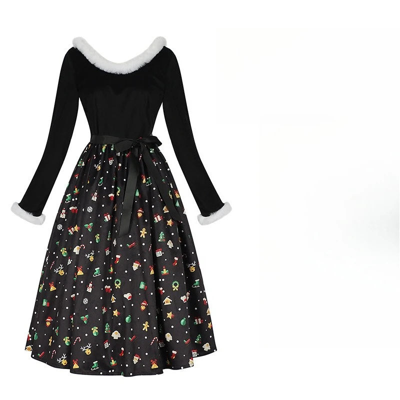 Christmas Themed Print Dress Family Atmosphere Party Event Costume Christmas Halloween Cos Costume