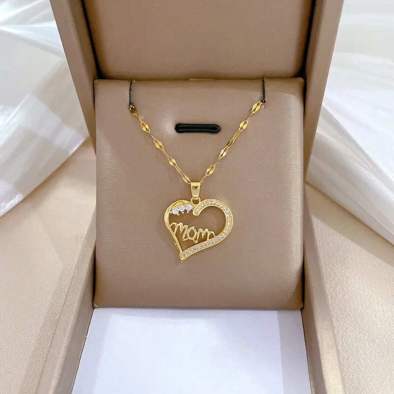 Trendy Heart Stainless Steel Zirconia Necklaces For Women Girls Love Gold Color Metal Necklace Party Birthday Daily Jewelry