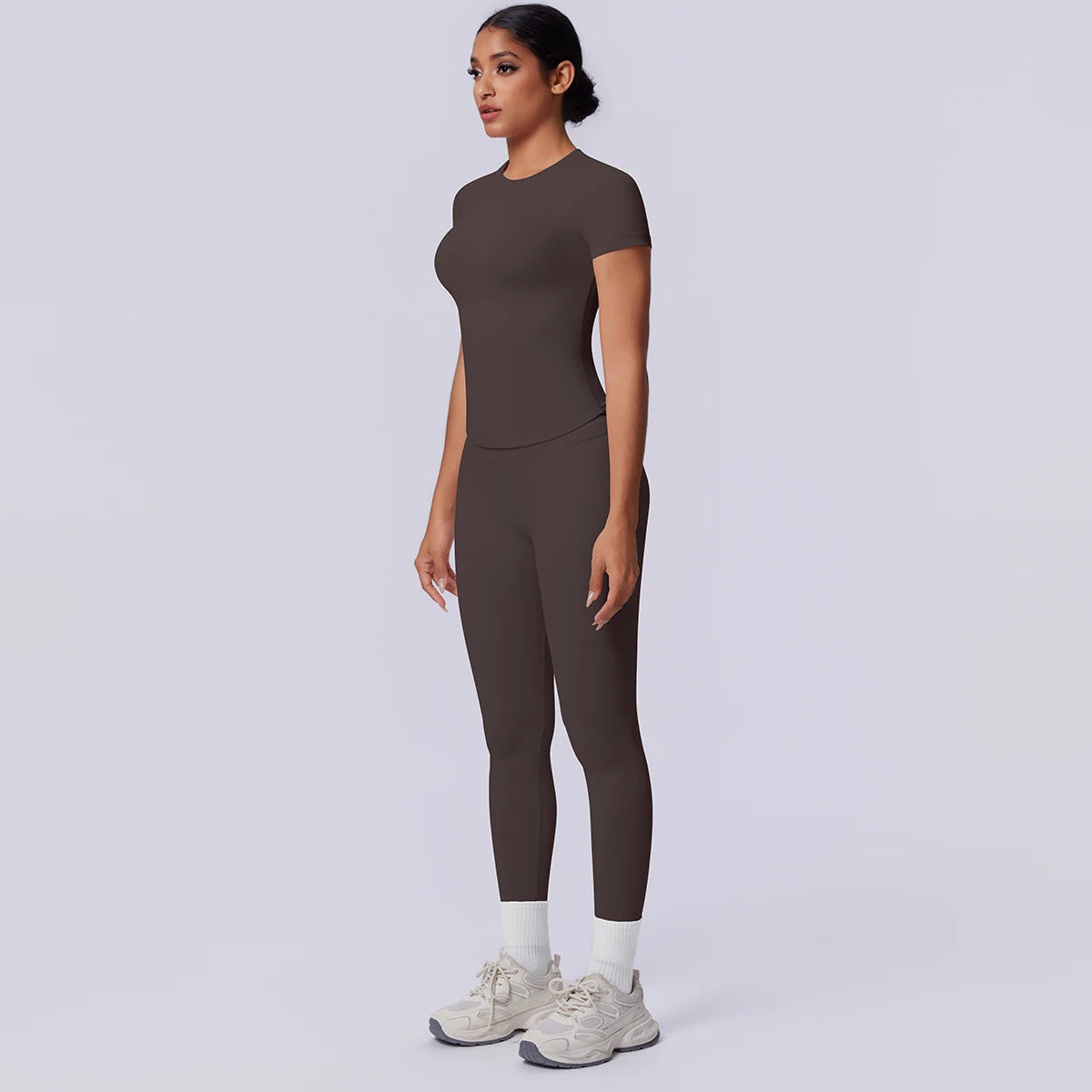 Rooftrellen New 2PCS/set Yoga Set Summer Quick Drying Fitness Sports Workout Top T-Shirt High Stretch Seamless Yoga Leggings Set