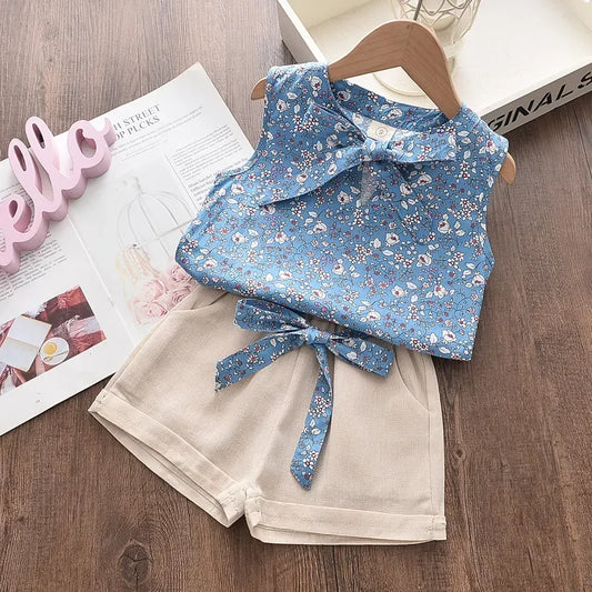 Girls Summer Chiffon Kids Clothes Cotton Set Short Sleeve 2025 New