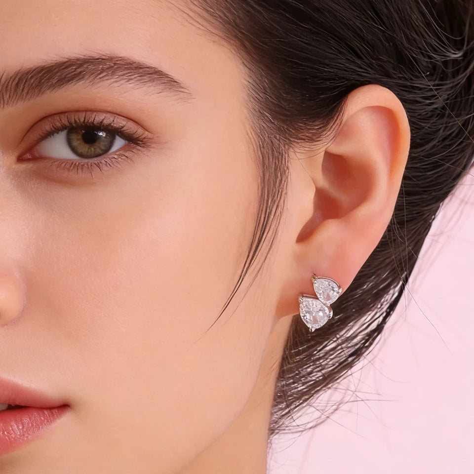 ZAKOL Cute Waterdrop-shaped Zircon Inlaid Stud Earring Sparkling Crystal CZ Silver Color Copper Jewelry Birthday Gift for Women