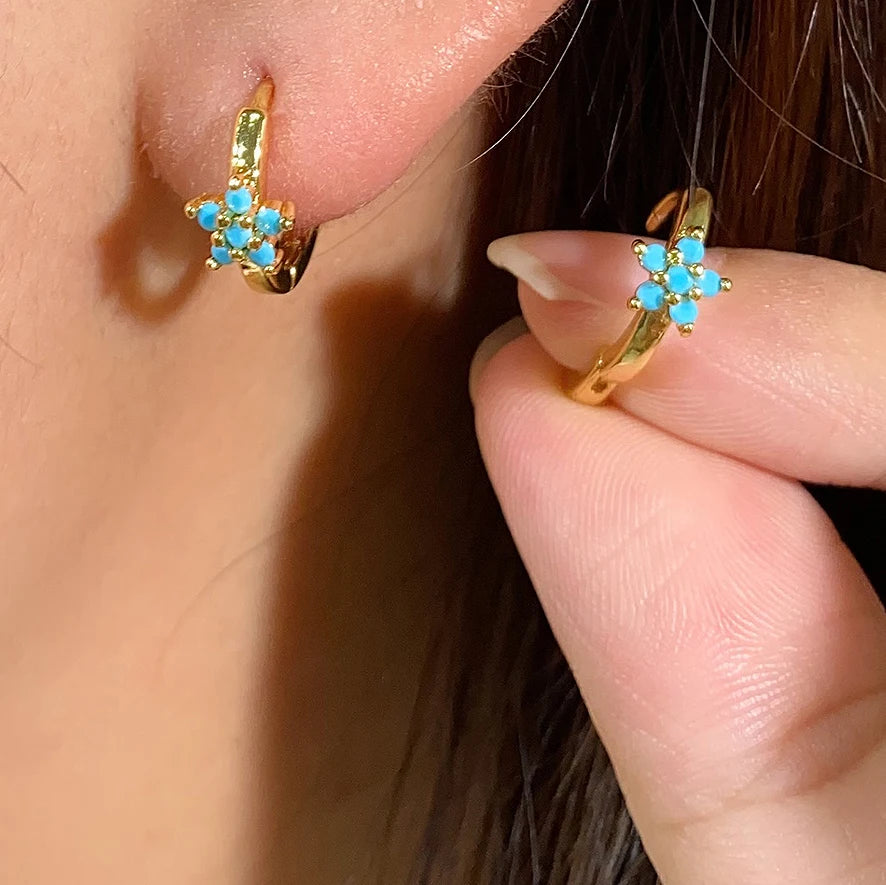 ZAKOL Luxury Turquoise Hoop Earrings for Women Temperament Gold Color Plated Micro-Intact Blue Zircon Party Ear Accessories
