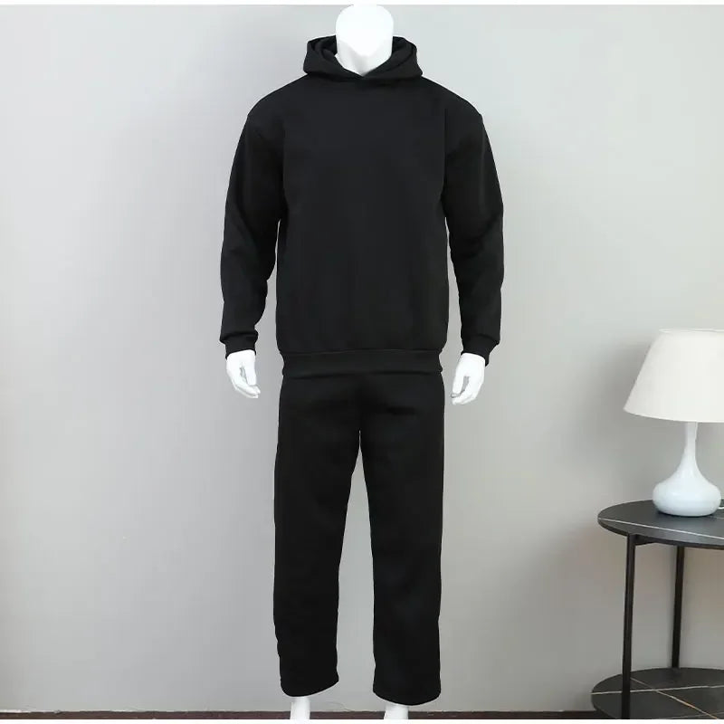 Solid Couple's Hooded Sweatshirt 2 Piece Set Casual Loose Sweatpants Suit Autumn Male Jogging Sweatshirt Trousers Outfits Suits