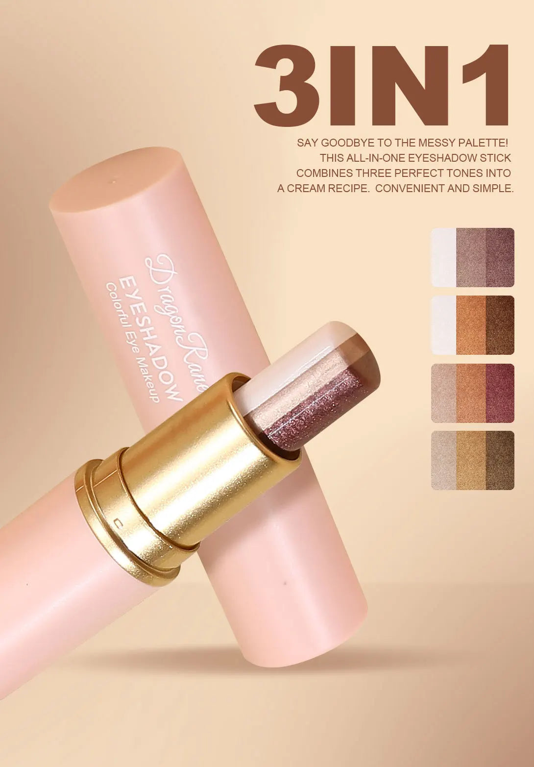 Three-color Eyeshadow Pen Highlighting Stick Waterproof Easy-to-Use Glitter Pearl Eyeshadow Stick Shimmer One-Swipe Eyes Makeup