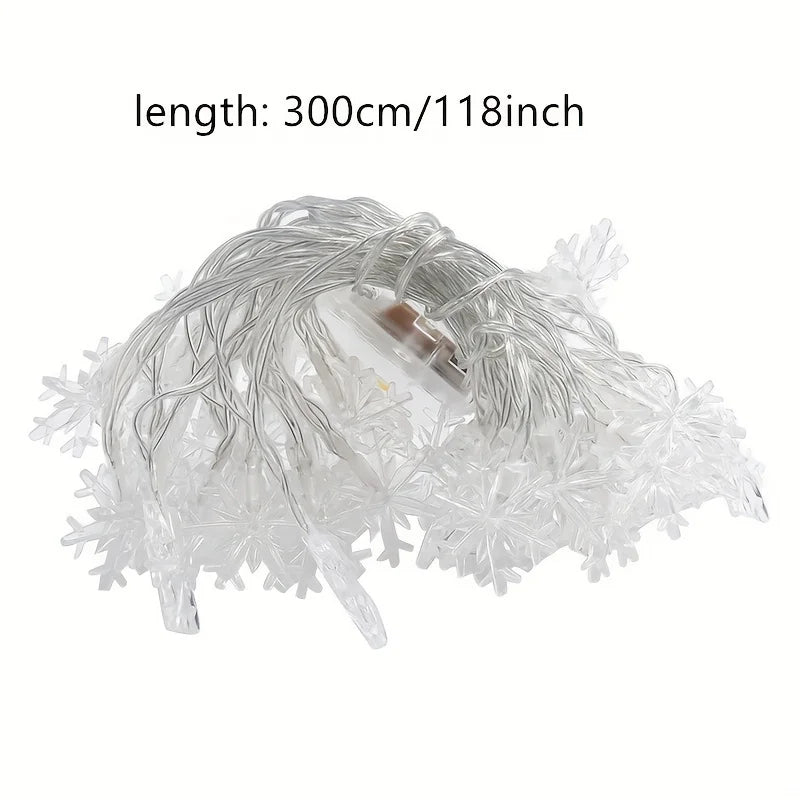 3/6M Christmas Snowflake LED Fairy String Lights,Battery Operated Holiday Decor Lights for Home,Window,Fireplace,Xmas Tree Decor