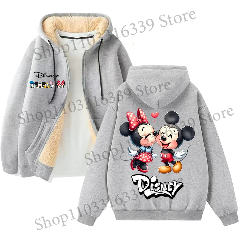 Mickey Mouse Sweatshirt Coat Male Female Autumn Winter New Thicken Long Sleeve Hooded Tops Outerwear Cartoon Clothing Xmas Gift