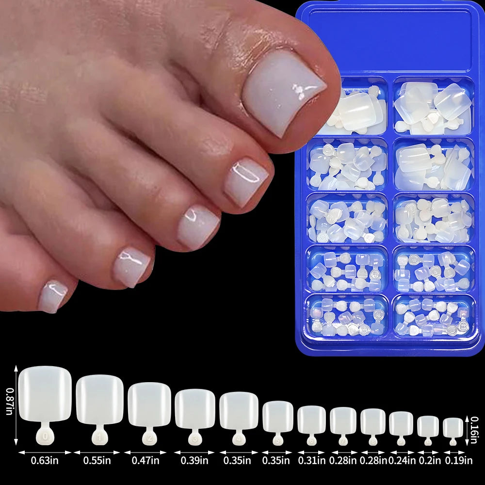 120/100Pcs French White Edge False Toe Nails Acrylic Short Square Full Cover Fake Toenails Summer Wearable Press on Toenails