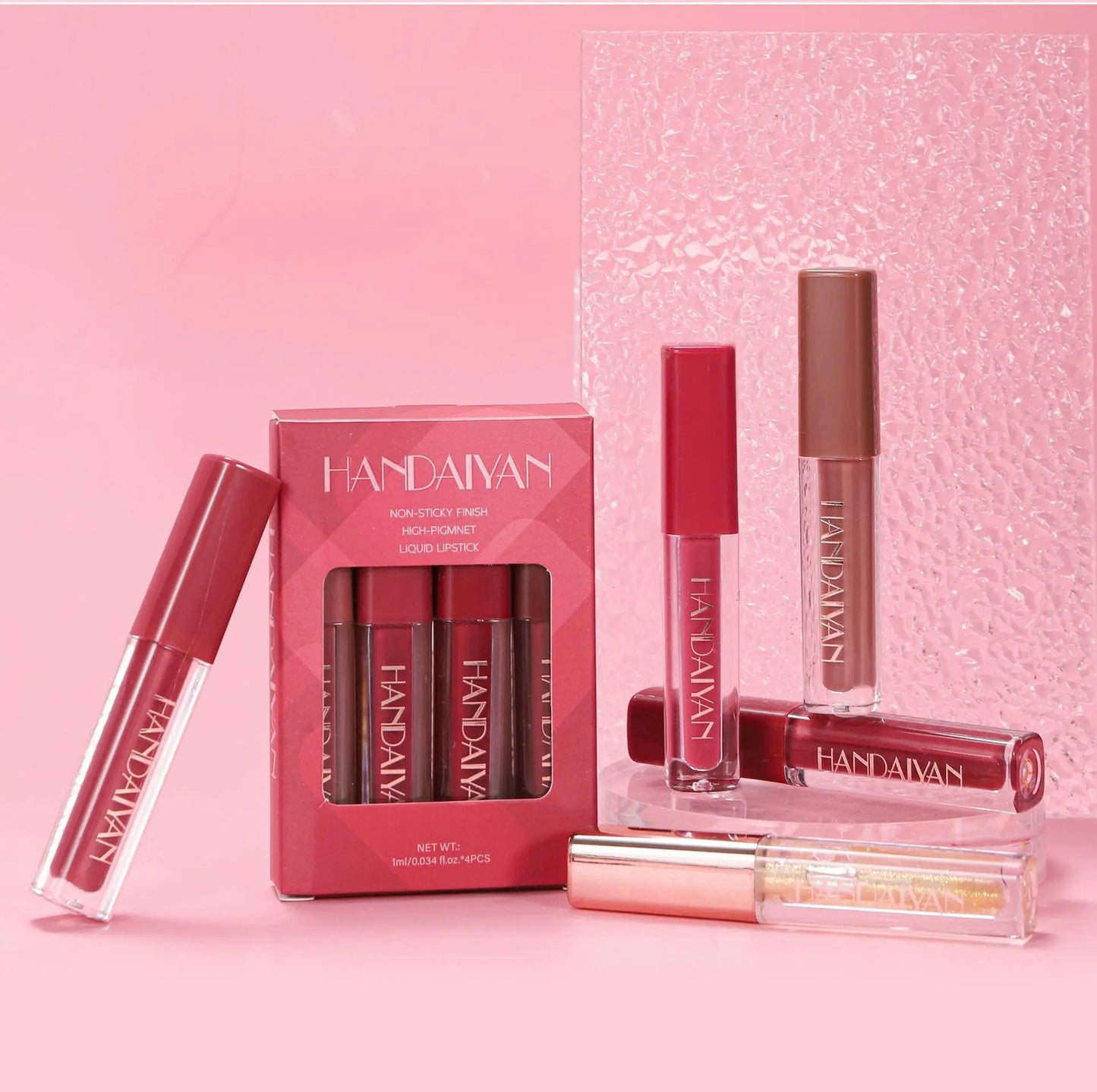 4Pcs Non-Stick Cup Matte Finish Liquid Lipstick Kit Long-Lasting Waterproof Highly Pigmented Clear Lip Gloss Set for Gift Beauty