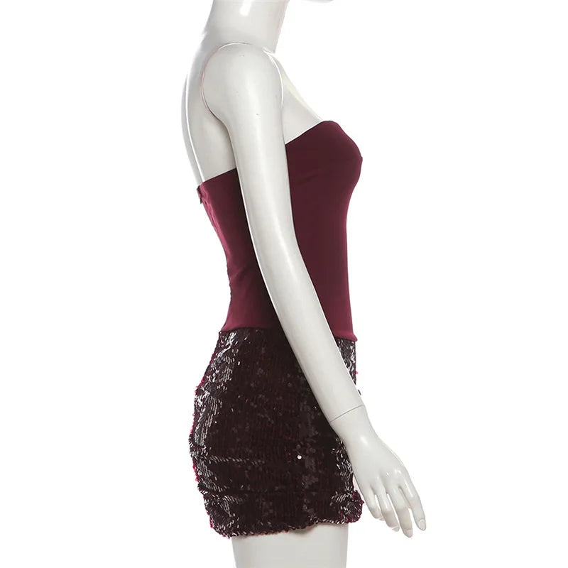 BKLD Fashionable 2026 Autumn And Winter New Women's Clothes Sexy Spicy Girl Sequin Strapless Backless Slim Fit Hip Hugging Dress
