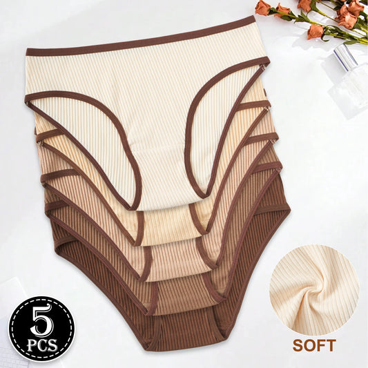 5PCS Maillard Color Sports Style Cotton Women's Panties Girls' Underwear Low-Rise Striped Breathable Female Soft Briefs Lingerie