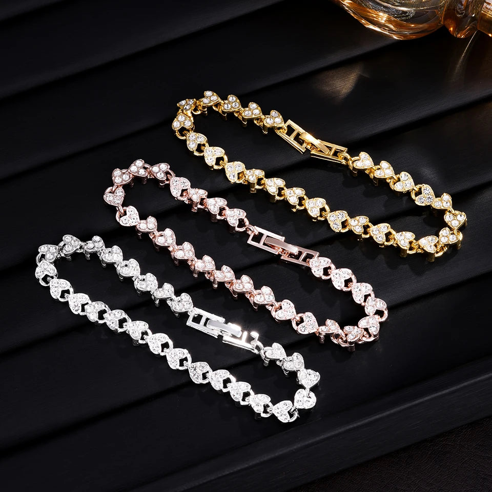 ZAKOL Crystal Rhinestone Heart Tennis Bracelet Encrusted Simple Wedding Jewelry for Women Men Valentine's Day Gift