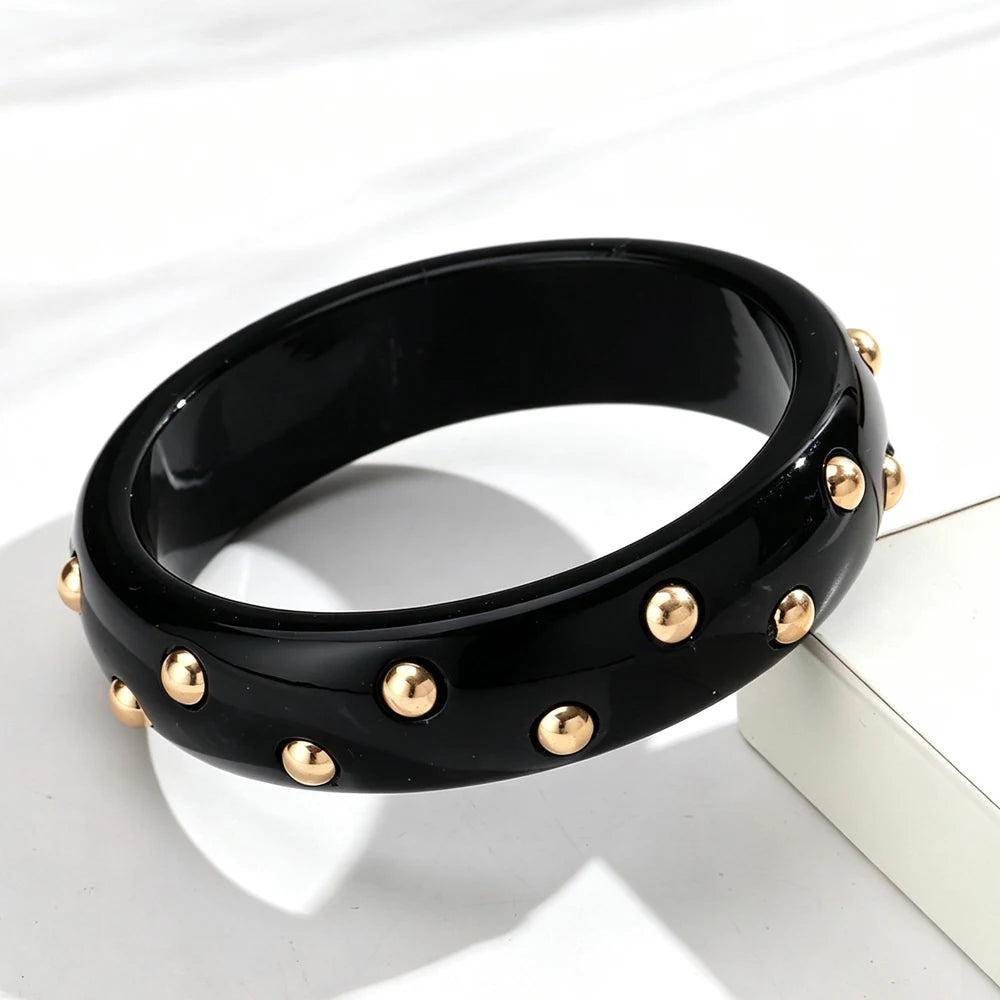 ZAKOL 3pcs/set Fashion Punk Gothic Style Stainless Steel Resin Stacked Bracelets Personalized Wide Bangle Party Daily Jewelry