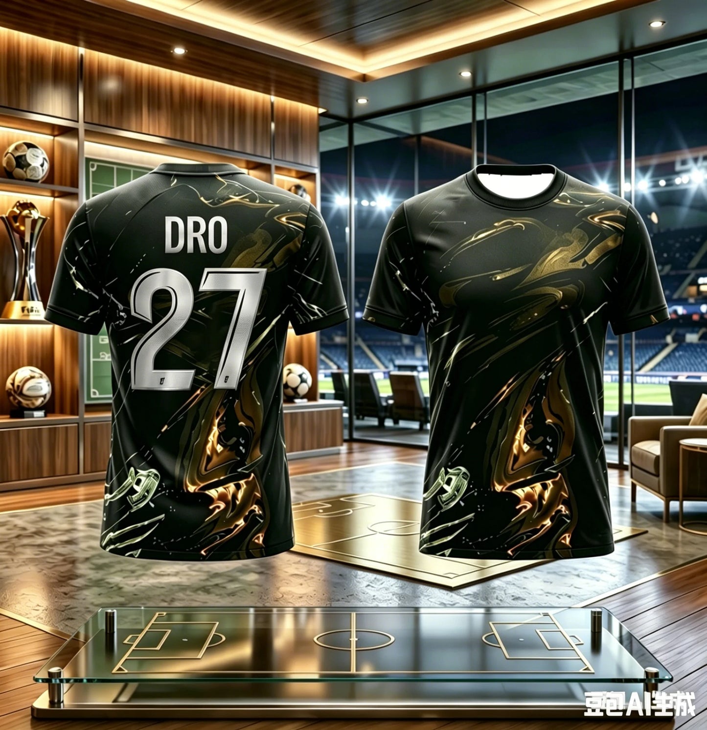 KIDS PSG FOOTBALL T-SHIRT SOCCER JERSEY BLACK GOLD LIQUID PRINT BREATHABLE QUICK DRY TRAINING TEE FAN SPORT TOP MEN WOMEN