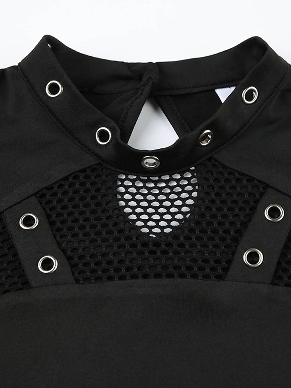 BKLD Spring And Autumn Punk Halloween Fashion Hollow Out Long Sleeve Tops Mesh Patchwork Solid Color T-Shirts Y2K Clothes Women