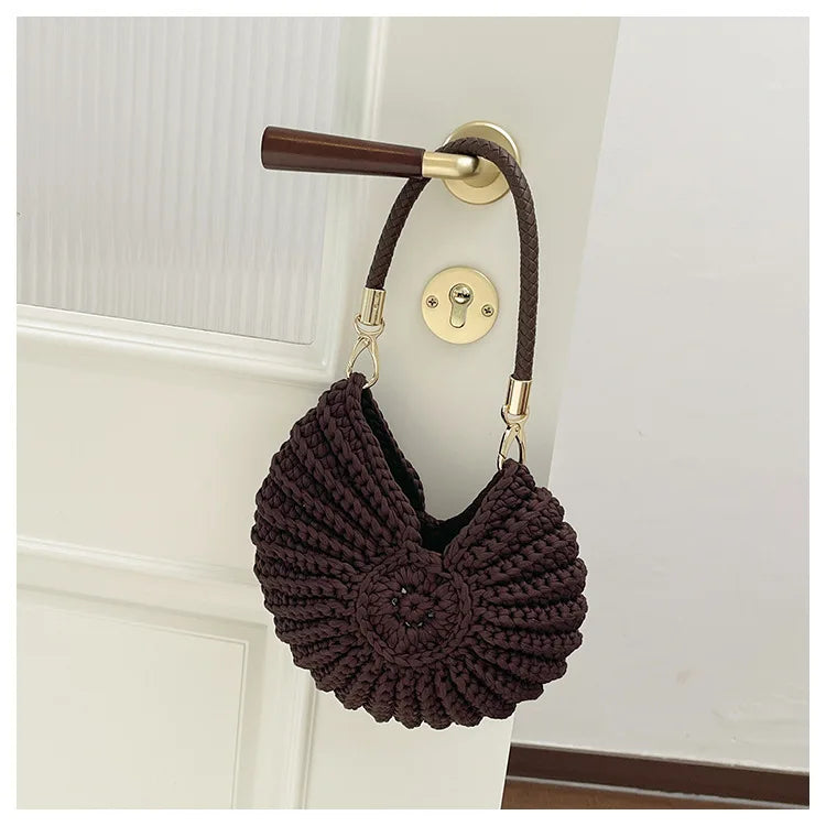 Handcrafted Shell Shaped Crossbody Bag Women's Beach Style Handbag City Simple Cotton Liner Soft round Shape Double Shoulder ...