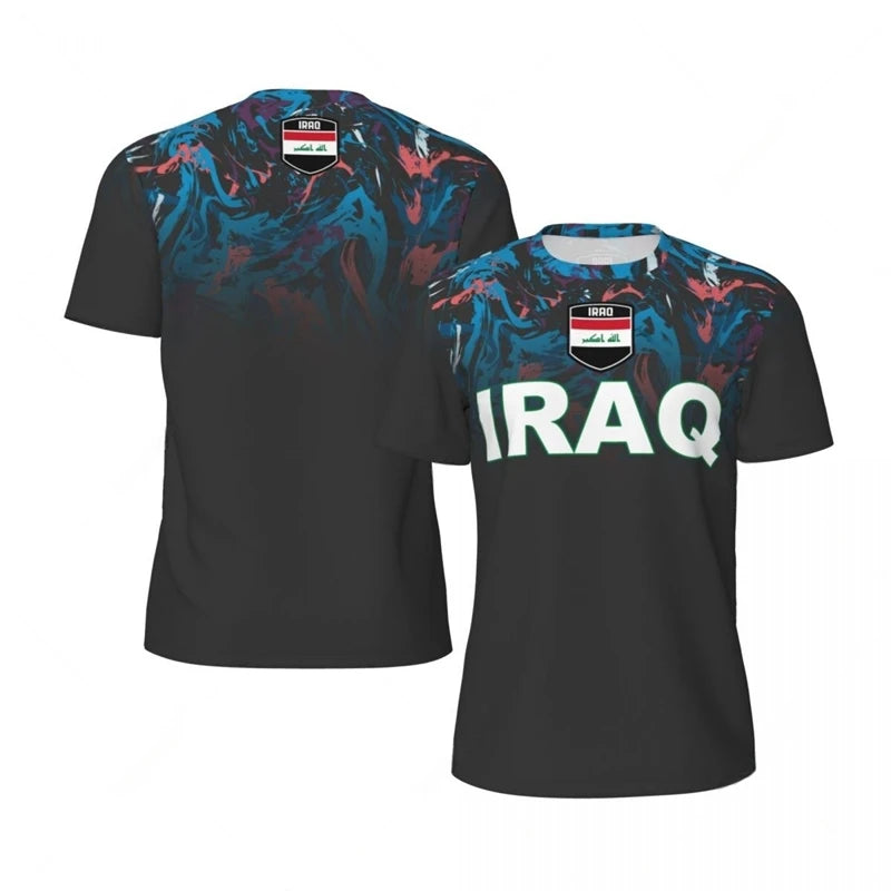 Mens Iraq Flag Print Football Jersey Fashion National Emblem Sports Shirt Plus Size Breathable Casual T Shirts