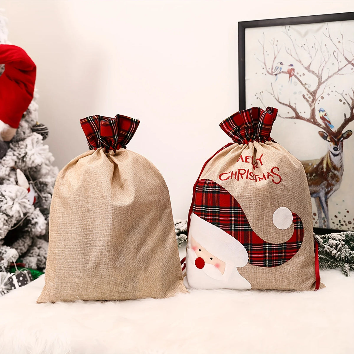 Party Occasions Christmas Present Bag Santa Reindeer Bag Ample Space Cute Prints Delicate Embroidery Festive Charm