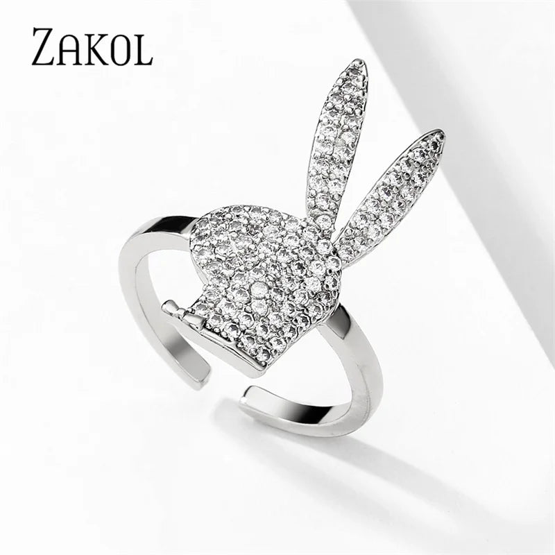 خواتم زاكول المفتوحة اللطيفة على شكل أرنب للنساء، بلون ذهبي أبيض عصري، مجوهرات حفلات موديل 2023 الجديد