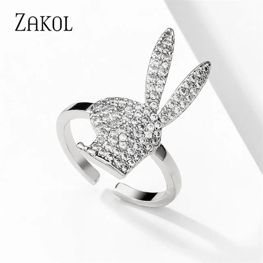 خواتم زاكول المفتوحة اللطيفة على شكل أرنب للنساء، بلون ذهبي أبيض عصري، مجوهرات حفلات موديل 2023 الجديد