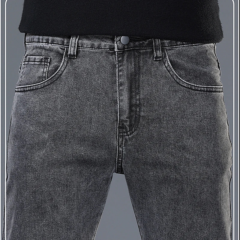 Spring and Summer New Men's Jeans Simplified Korean Edition Slim Fit Straight Leg Versatile Shaped Mid Waist Elastic Men's Jeans