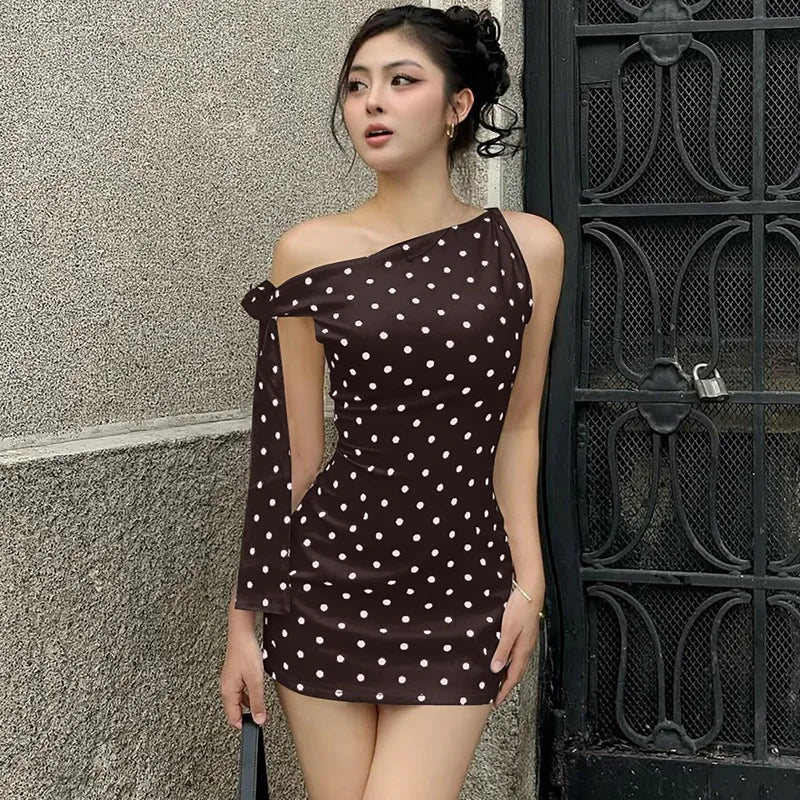 Summer Holiday Sexy Polka Dot Backless Asymmetrical Mini Dresses Strapless Lace-up Sleeveless Slim Fit Dress Vintage Party Dress
