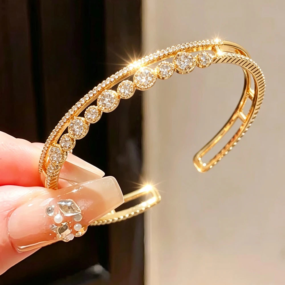 زكول طقم أساور فاخر 4 قطع ميكرو زركونيا نحاس ستانلس ستيل أساور زفاف لامعة مرصعة بالزركون مجوهرات حفلات نسائية