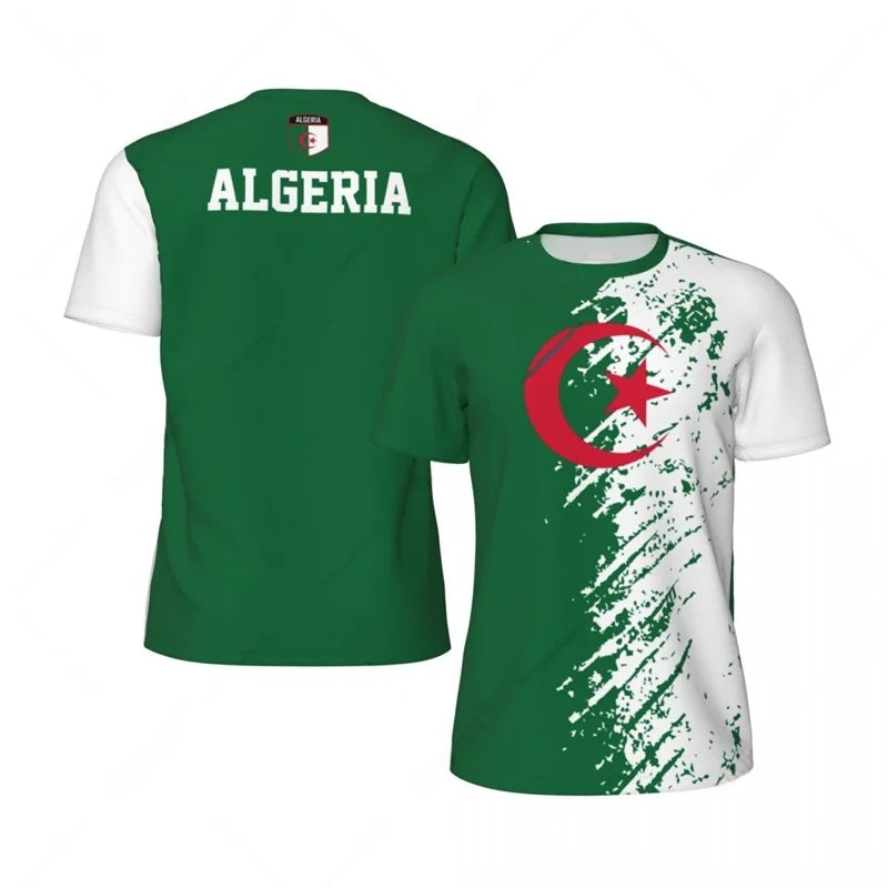 Unisex Algerian Style Short Sleeve T Shirt Green White Red Graphic Print Breathable Fabric Summer Casual Street Football Wear