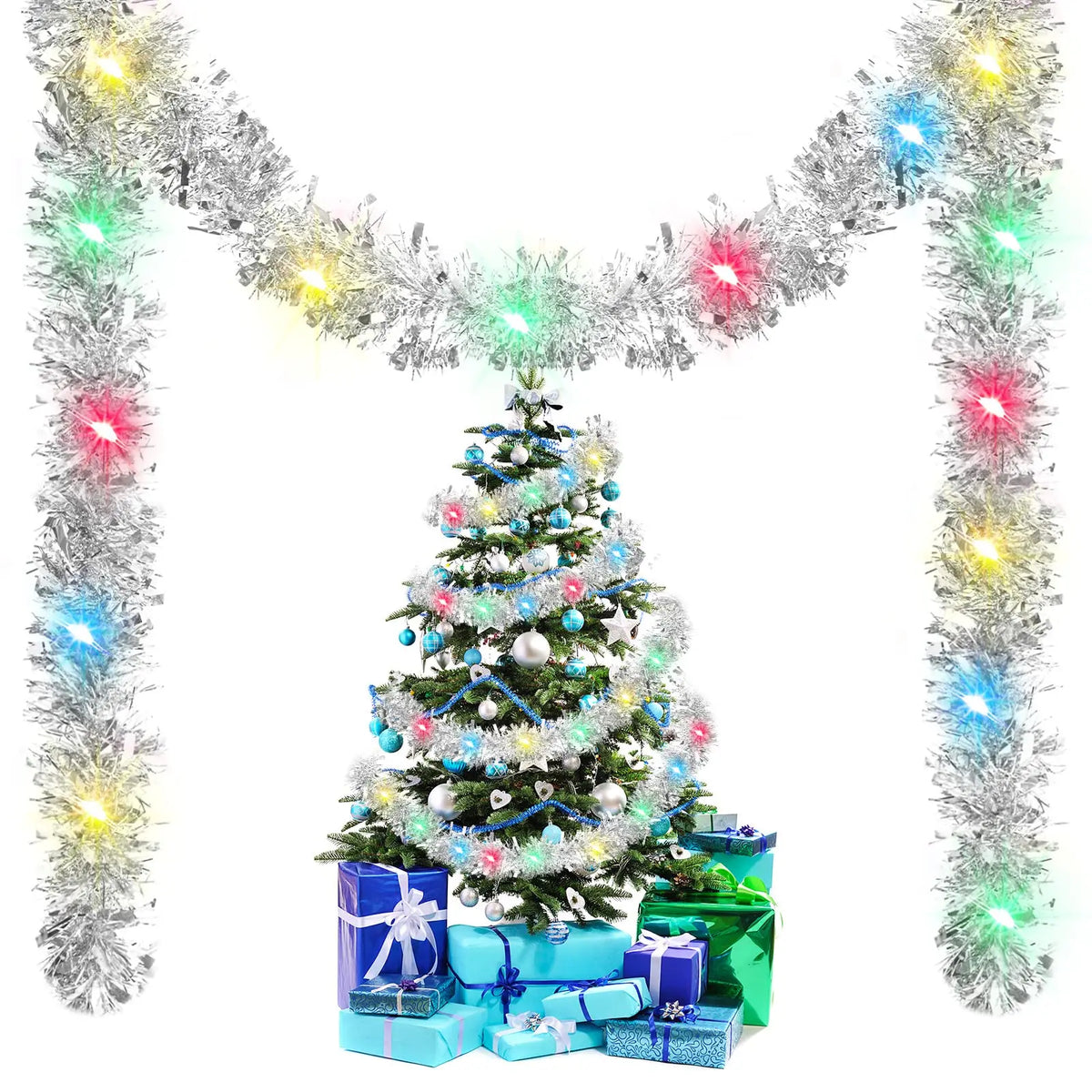 1/3pcs 5M Christmas Tinsel Garland Decorations,Indoor/Outdoor Hanging Party Decor for Tree, New Year's,Durable Festive Decor