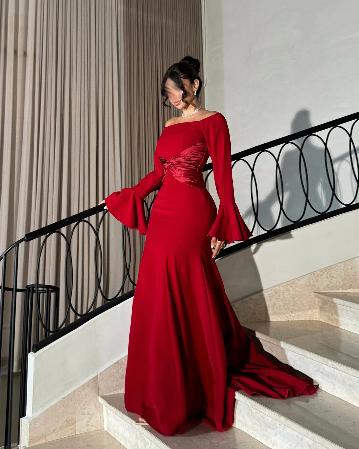BKLD Red Dress 2026 Spring Women Clothing Sexy Off The Shoulder Flare Sleeve Fashion Splicing Folded Evening Dress Party
