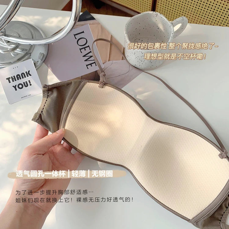 Premium Satin Convertible Bra Japanese Style Strapless Halter Versatile Wear Seamless Comfort Lingerie for Women CA S-XL MOYISU