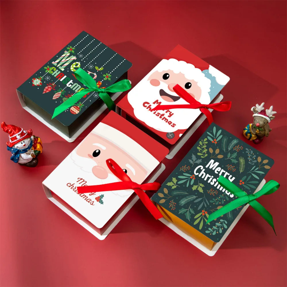 12Pcs Book Shaped Christmas Merry Christmas Winter Paper Decor Funny Candy Treat Boxs For Xmas Decoration Gift Wrapping Boxes