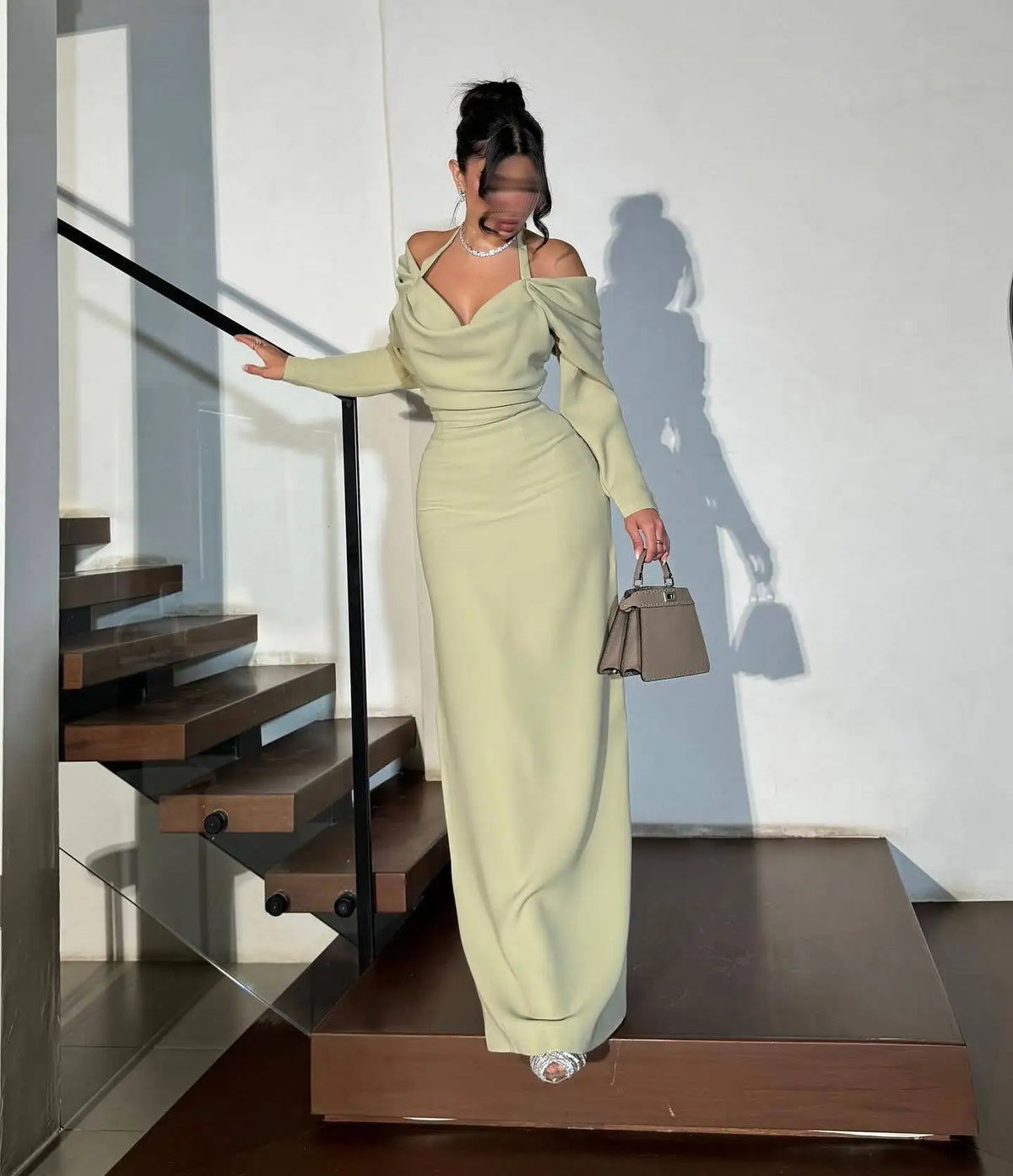 BKLD 2026 Spring Summer Elegant Sexy Bag Hip Off The Shoulder Halter Neck Strap Long Sleeve Dress Women Clothing Party Dress