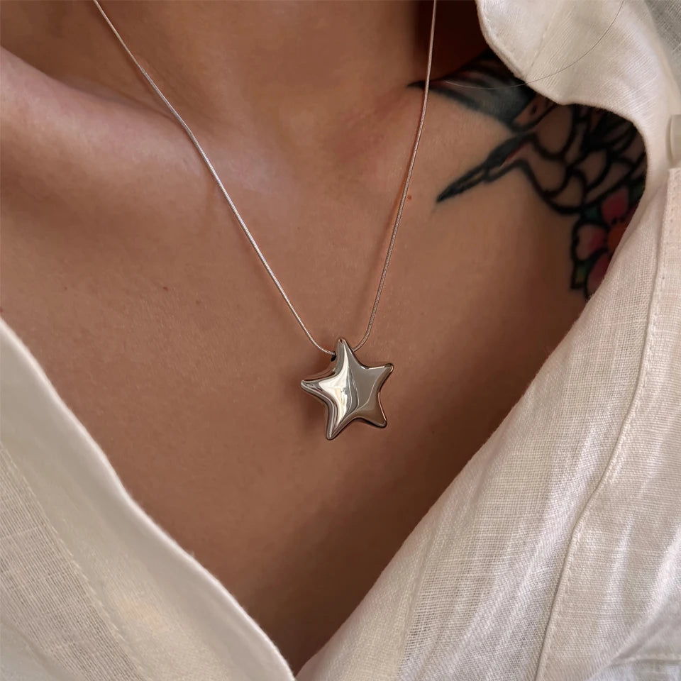 ZAKOL New Star Shaped Pendant Hanging Stainless Steel Necklace for Women Trendy Daily Versatile Jewelry