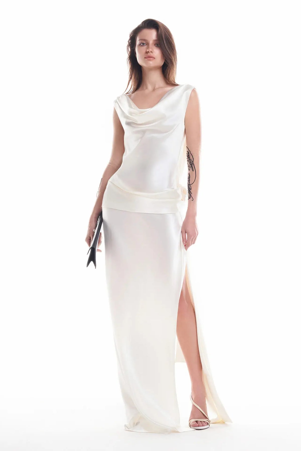 Elegant Satin Backless Spliced Floral Evening Gowns For Women Chic Sleeveless High Slit Slim Dresses Summer Holiday Party Dress