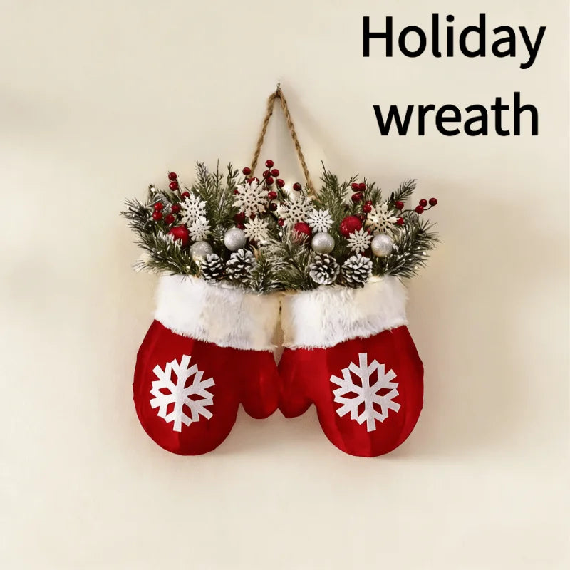 1pc Christmas Sock Wreath, with Red Berries, Pine Cones, And Branches, Suitable for Farmhouse Decor, Mantel, Ideal for Christmas