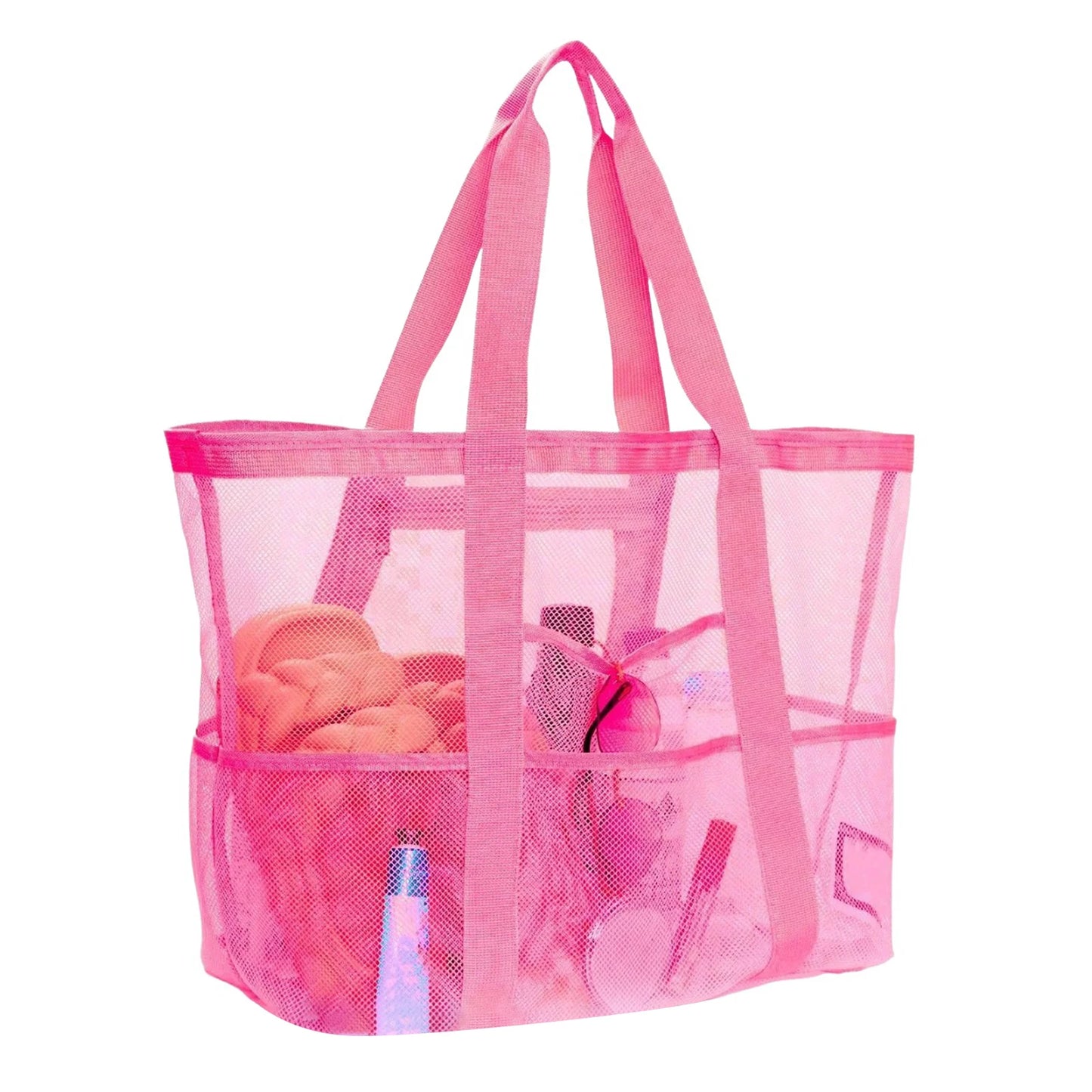Mesh Beach Bags Beach Tote Bag With Multi Pockets Large Capacity Travel Tote Handbag Swim Pool Bag Multifunctional Storage Bag