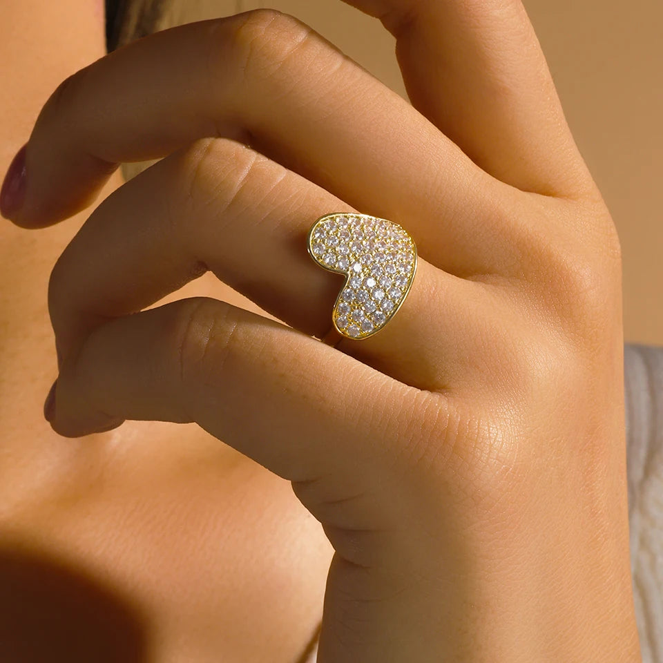 ZAKOL Luxury Sparkling Leaf Flower Micro-paved Zirconia Open Rings for Women Delicate Bridal Wedding Jewelry RP2034