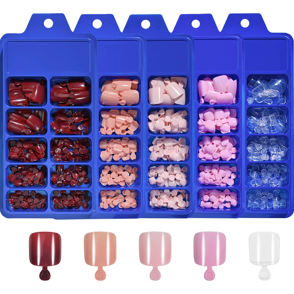 100/120pcs False Toenails French Short Square Full Cover Fake Toe Nails Acrylic Pink Clear White Press on Toenails For Women